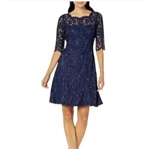 Eliza J Lace Fit & Flare Dress Women's 8 Navy Blue Elegant Occasion Classic